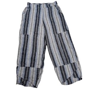 Foil Linen pants Elastic back Striped Relaxed Wide Leg Size 4